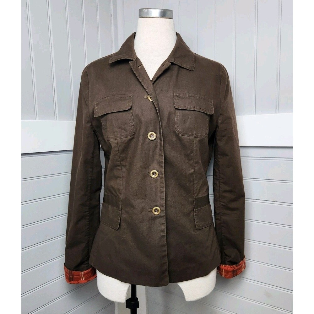 TapeMeasure Utility Safara Jacket Brown Womens 8 Vintage Y2K Boho Trim Cuff